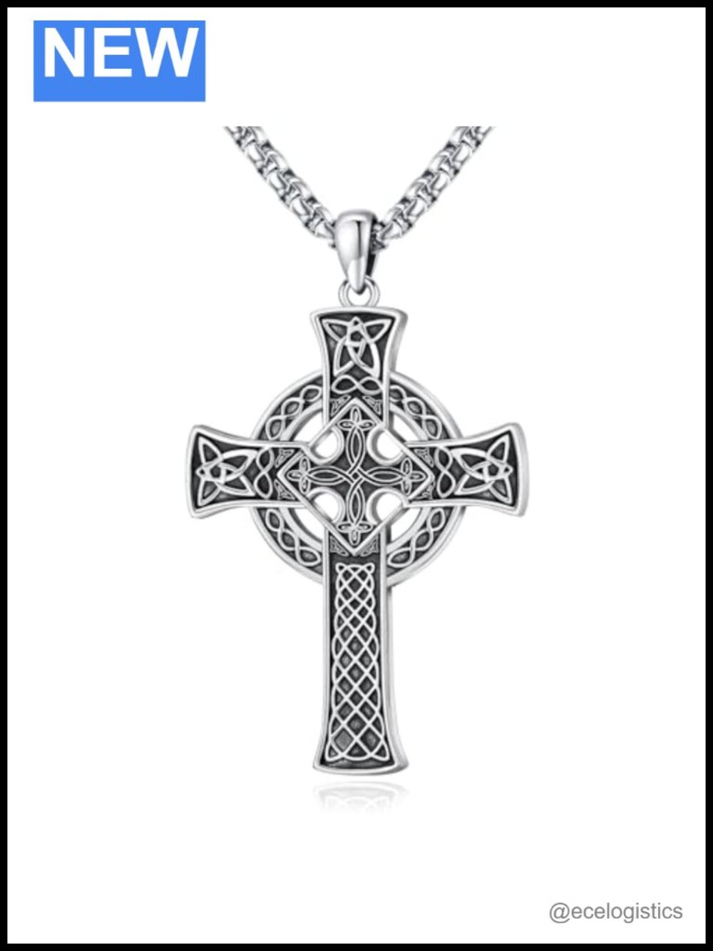 Sterling Silver 925 Celtic Cross Pendant Necklace 22+2in Box Chain Unisex